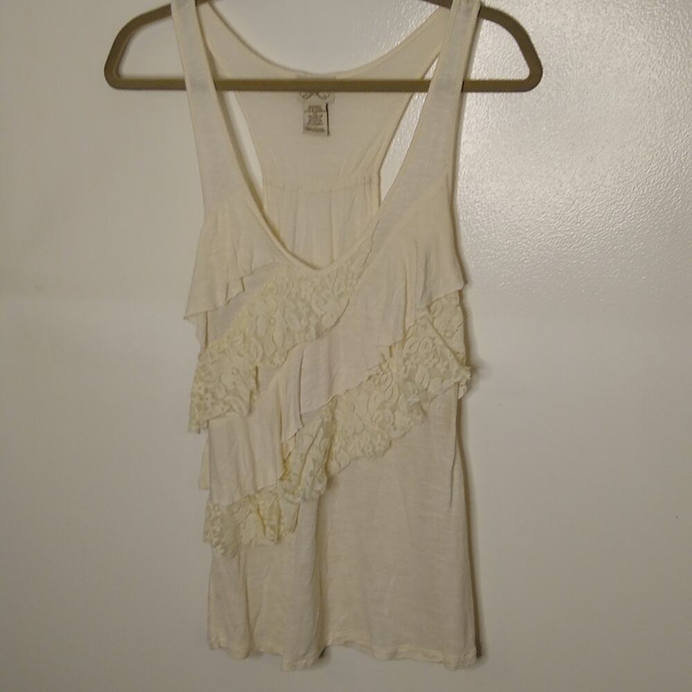 Eyelash couture women's size Large ruffle tank top.